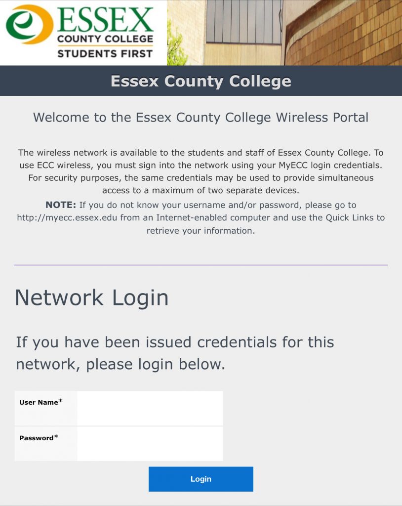 ECC-Wireless Login Page